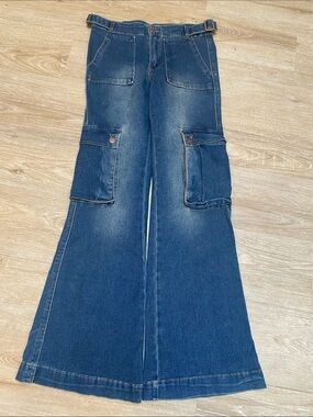 Rue21 Dark Blue Flare Cargo Jeans-8